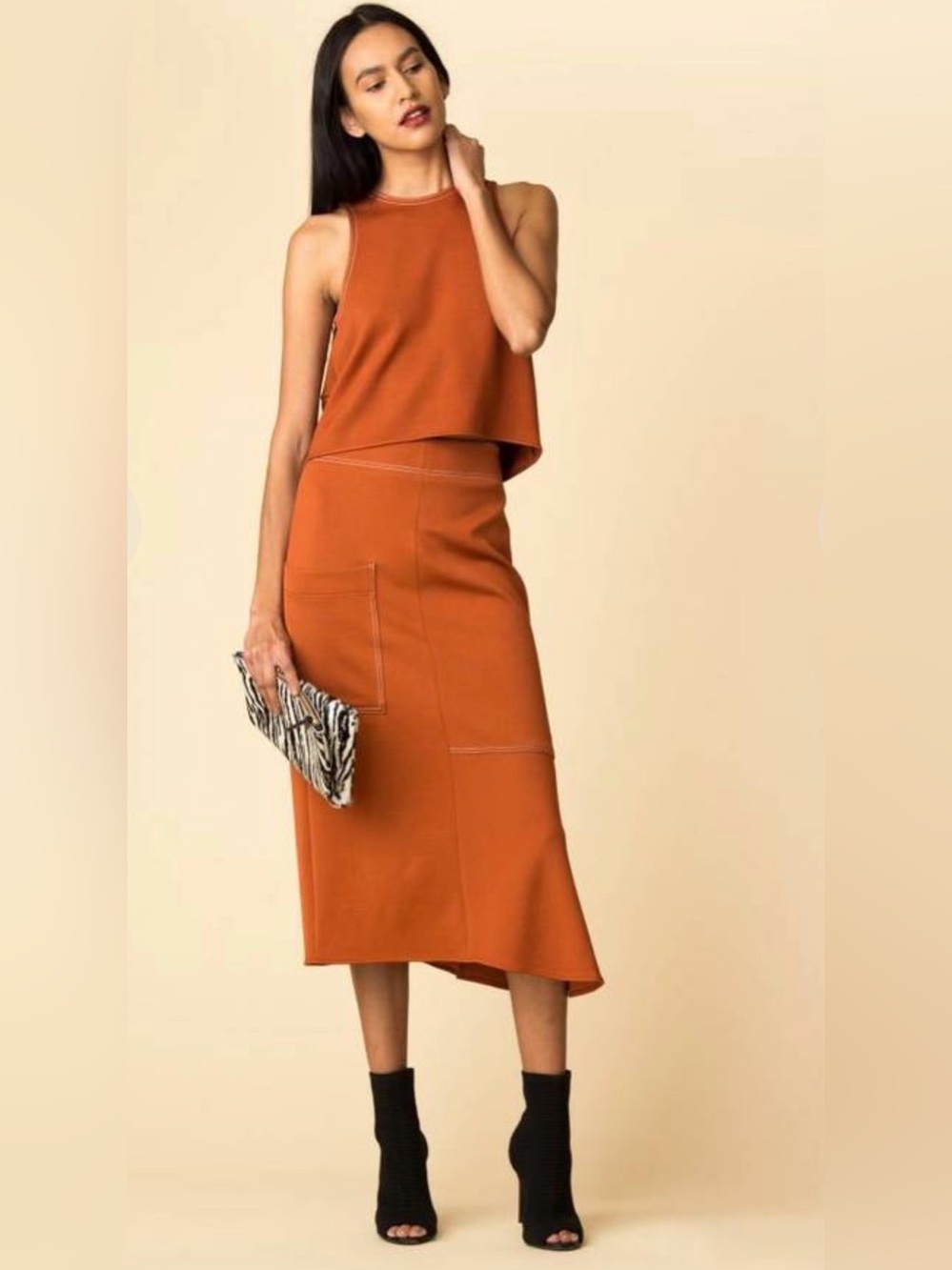 Tibi sz 8 rust asym skirt